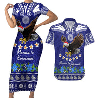 Personalised American Samoa Christmas Couples Matching Short Sleeve Bodycon Dress and Hawaiian Shirt Manuia le Kerisimasi Polynesian Tribal LT9 - Wonder Print Shop