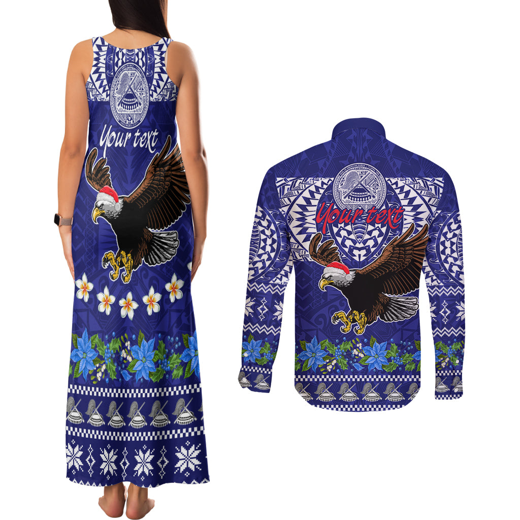 Personalised American Samoa Christmas Couples Matching Tank Maxi Dress and Long Sleeve Button Shirt Manuia le Kerisimasi Polynesian Tribal LT9 - Wonder Print Shop