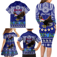 Personalised American Samoa Christmas Family Matching Long Sleeve Bodycon Dress and Hawaiian Shirt Manuia le Kerisimasi Polynesian Tribal LT9 - Wonder Print Shop