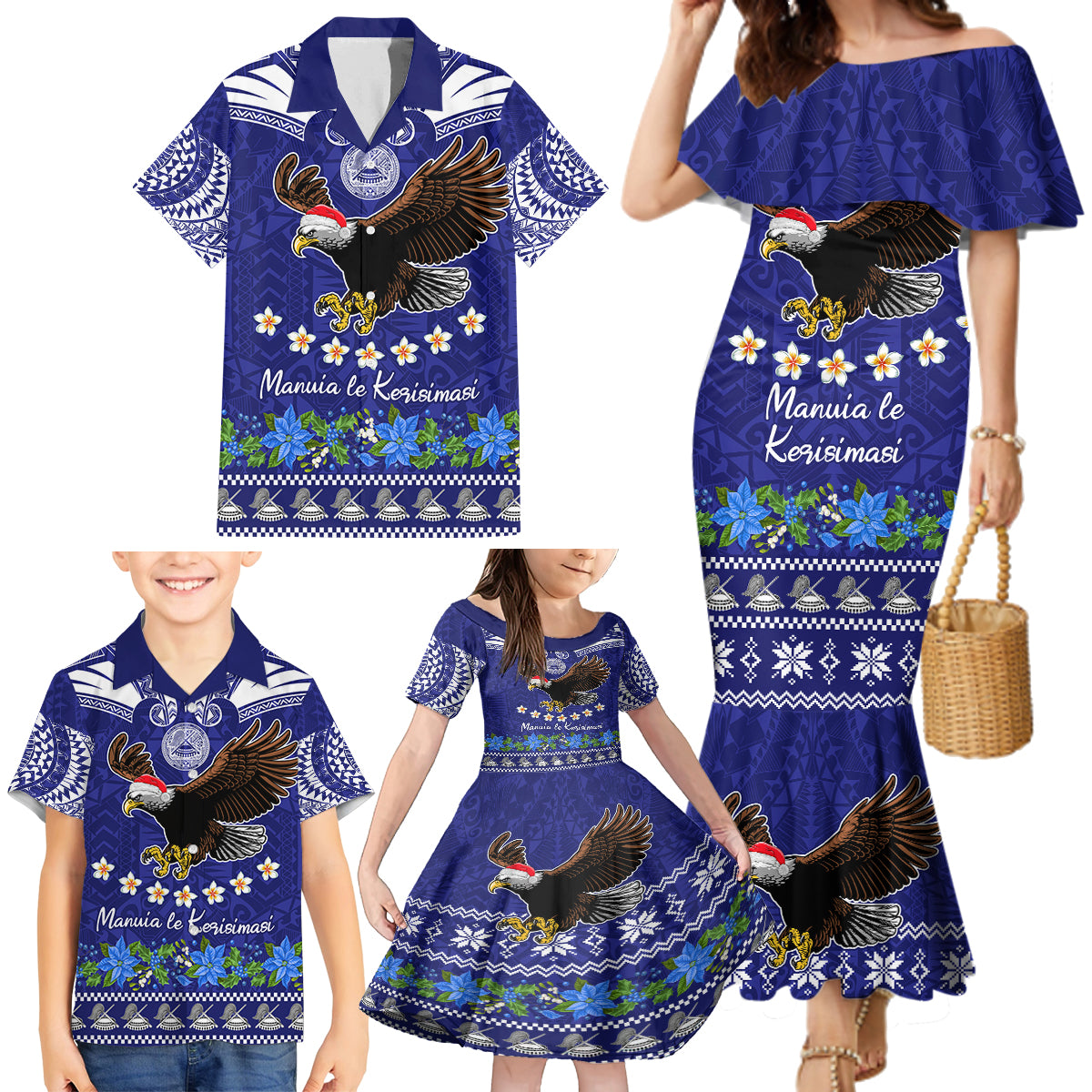Personalised American Samoa Christmas Family Matching Mermaid Dress and Hawaiian Shirt Manuia le Kerisimasi Polynesian Tribal LT9 - Wonder Print Shop