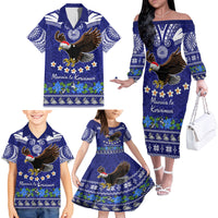 Personalised American Samoa Christmas Family Matching Off Shoulder Long Sleeve Dress and Hawaiian Shirt Manuia le Kerisimasi Polynesian Tribal - Wonder Print Shop
