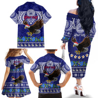 Personalised American Samoa Christmas Family Matching Off Shoulder Long Sleeve Dress and Hawaiian Shirt Manuia le Kerisimasi Polynesian Tribal - Wonder Print Shop