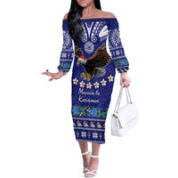 Personalised American Samoa Christmas Family Matching Off Shoulder Long Sleeve Dress and Hawaiian Shirt Manuia le Kerisimasi Polynesian Tribal - Wonder Print Shop
