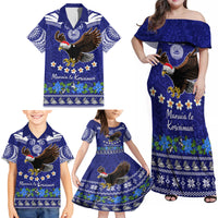 Personalised American Samoa Christmas Family Matching Off Shoulder Maxi Dress and Hawaiian Shirt Manuia le Kerisimasi Polynesian Tribal LT9 - Wonder Print Shop