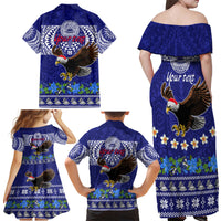Personalised American Samoa Christmas Family Matching Off Shoulder Maxi Dress and Hawaiian Shirt Manuia le Kerisimasi Polynesian Tribal LT9 - Wonder Print Shop