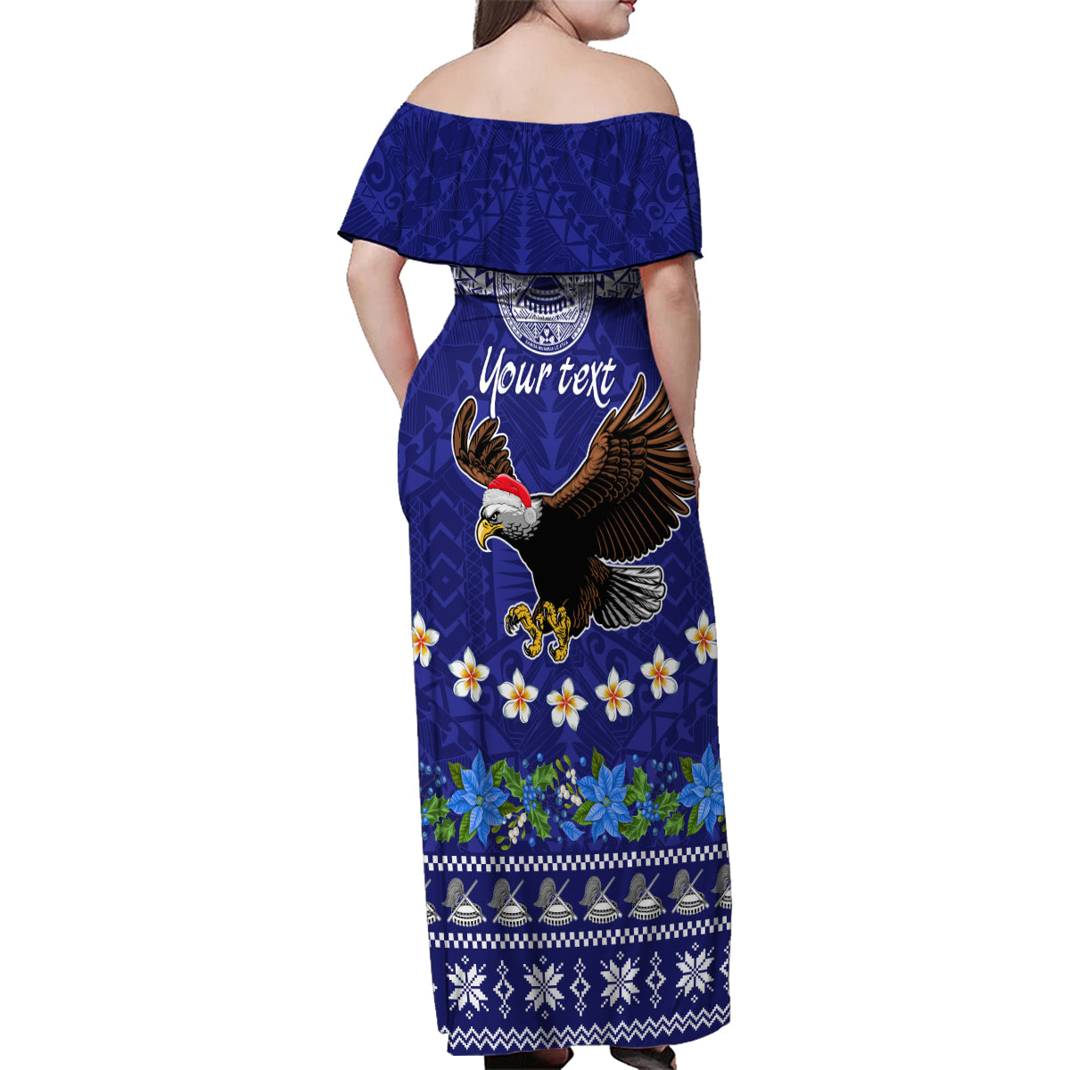 Personalised American Samoa Christmas Family Matching Off Shoulder Maxi Dress and Hawaiian Shirt Manuia le Kerisimasi Polynesian Tribal LT9 - Wonder Print Shop