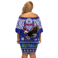 Personalised American Samoa Christmas Family Matching Off Shoulder Short Dress and Hawaiian Shirt Manuia le Kerisimasi Polynesian Tribal LT9 - Wonder Print Shop