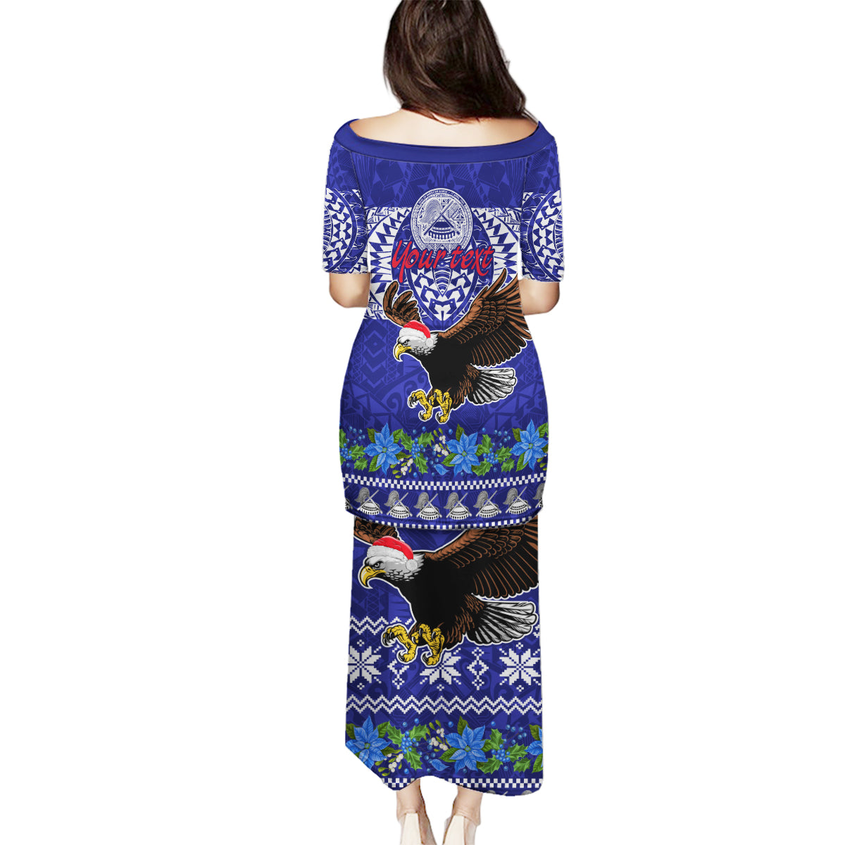 Personalised American Samoa Christmas Family Matching Puletasi Dress and Hawaiian Shirt Manuia le Kerisimasi Polynesian Tribal - Wonder Print Shop