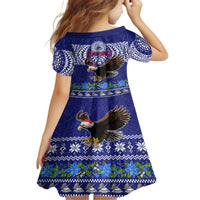 Personalised American Samoa Christmas Family Matching Short Sleeve Bodycon Dress and Hawaiian Shirt Manuia le Kerisimasi Polynesian Tribal - Wonder Print Shop
