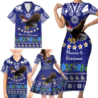 Personalised American Samoa Christmas Family Matching Short Sleeve Bodycon Dress and Hawaiian Shirt Manuia le Kerisimasi Polynesian Tribal - Wonder Print Shop
