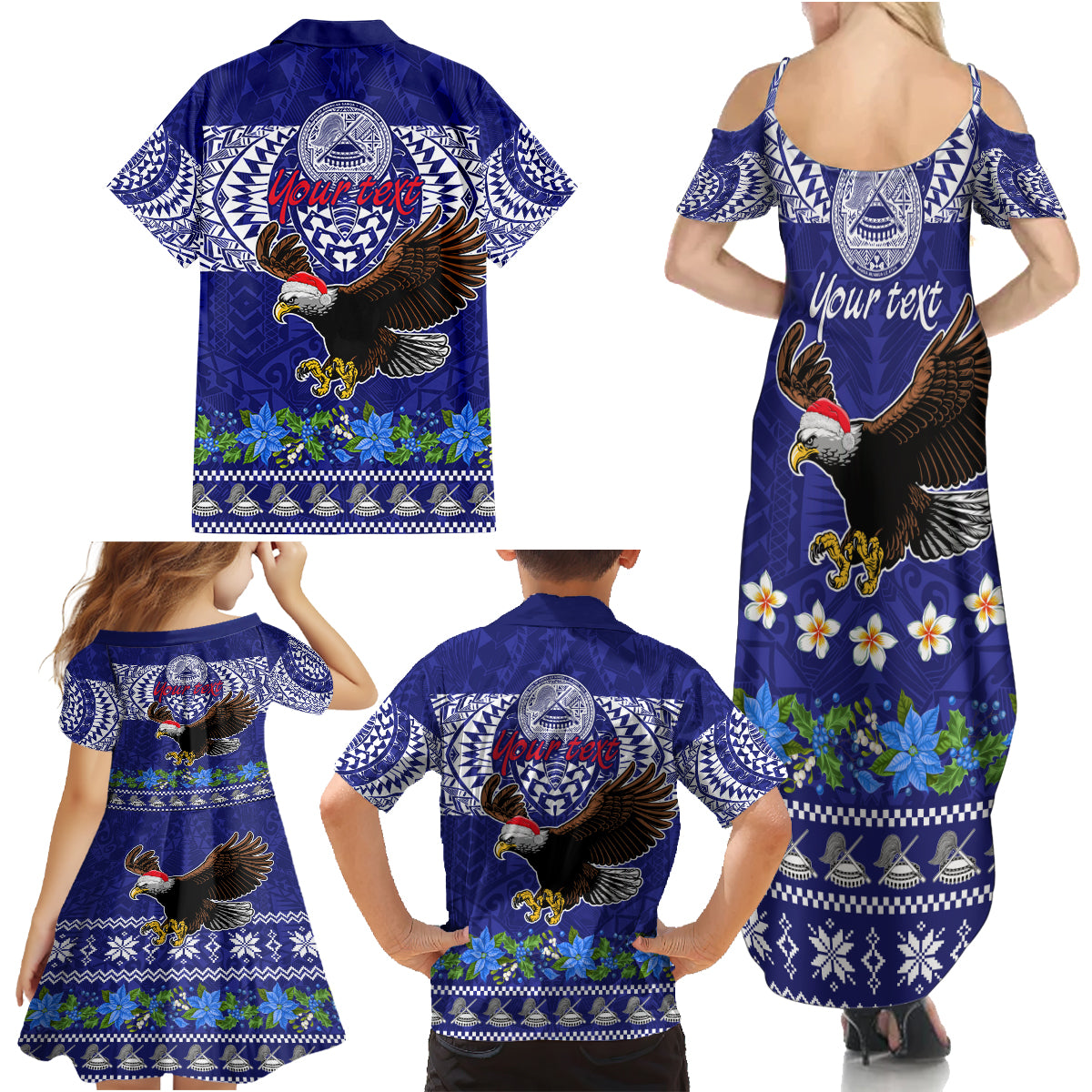 Personalised American Samoa Christmas Family Matching Summer Maxi Dress and Hawaiian Shirt Manuia le Kerisimasi Polynesian Tribal - Wonder Print Shop