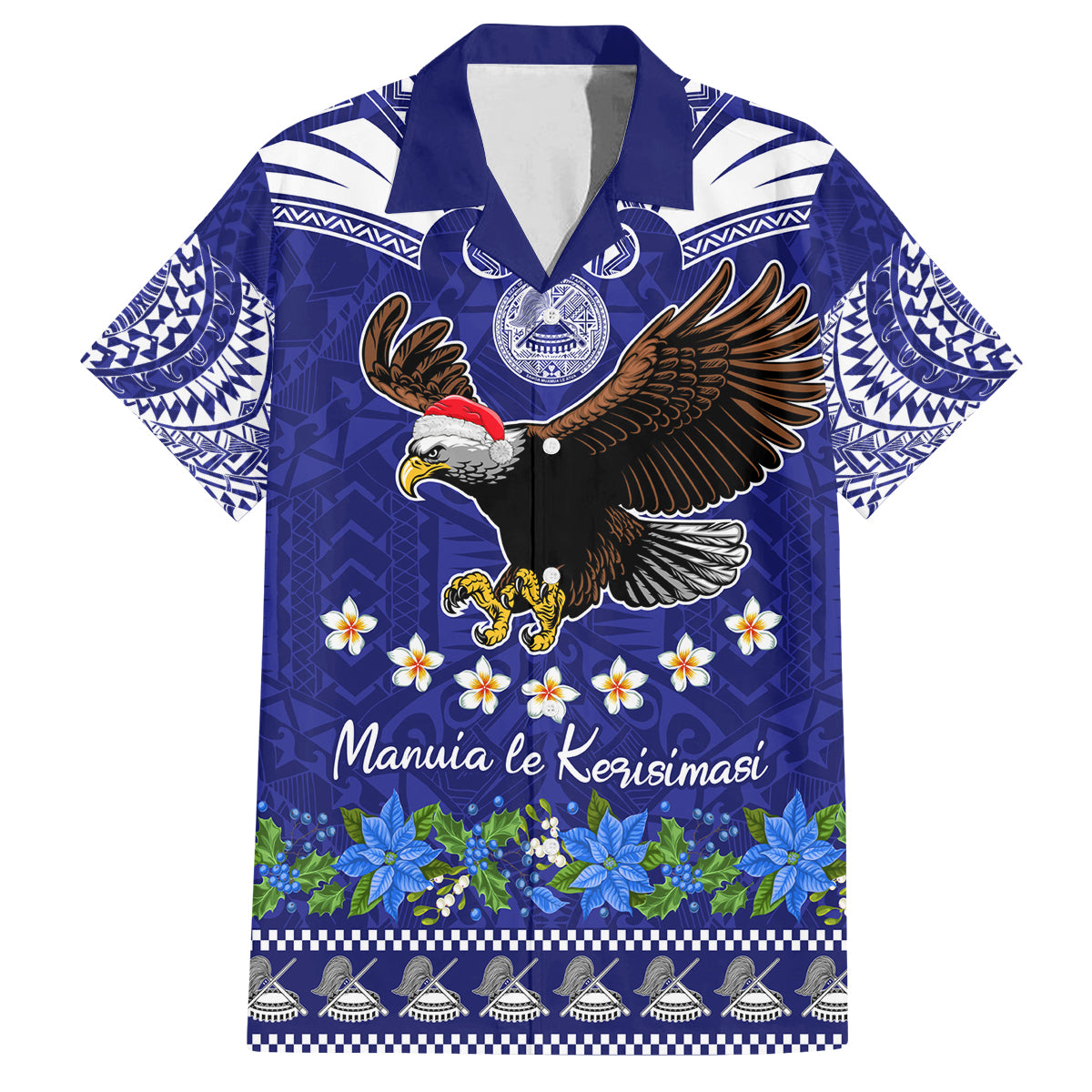 Personalised American Samoa Christmas Family Matching Summer Maxi Dress and Hawaiian Shirt Manuia le Kerisimasi Polynesian Tribal - Wonder Print Shop