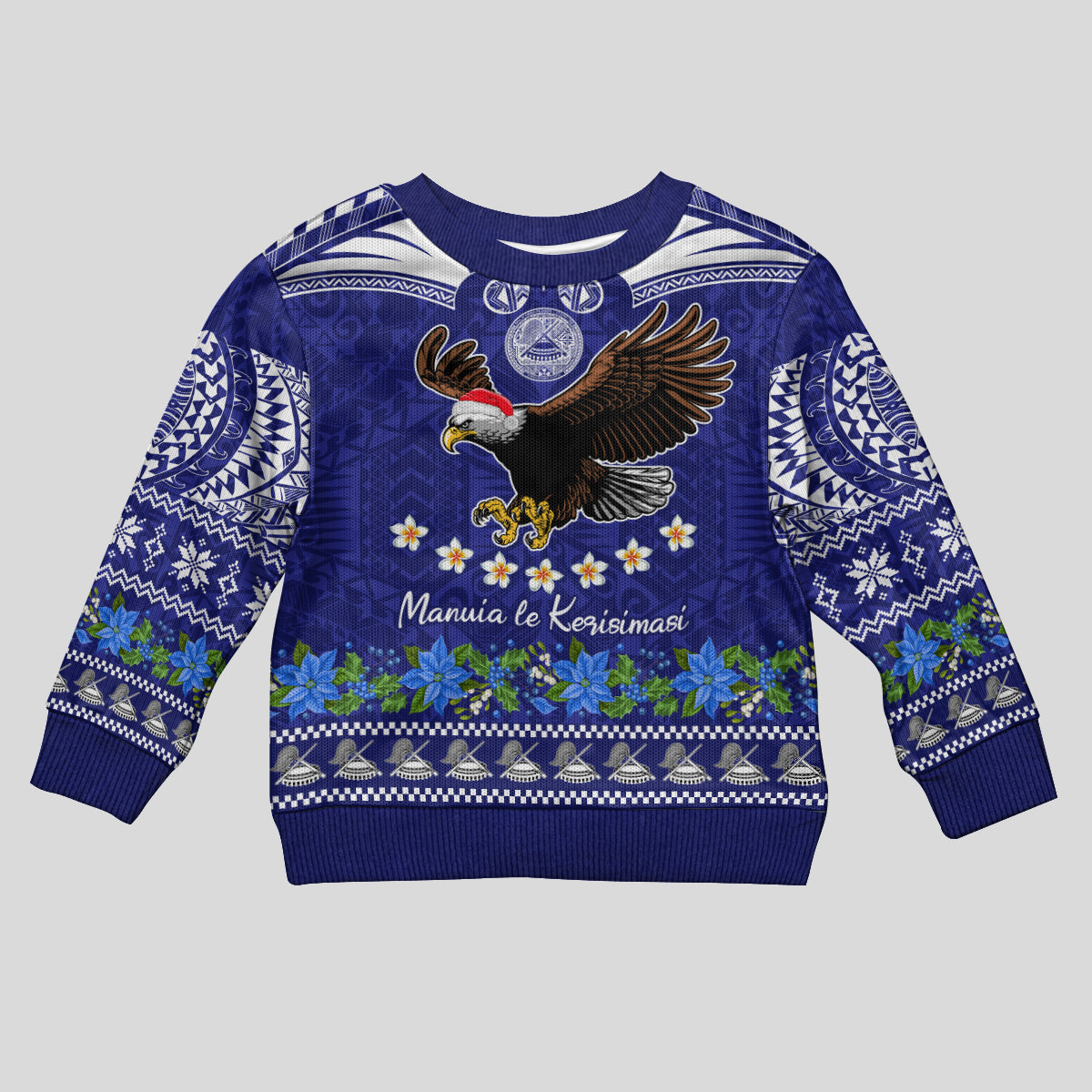 Personalised American Samoa Christmas Kid Ugly Christmas Sweater Manuia le Kerisimasi Polynesian Tribal - Wonder Print Shop