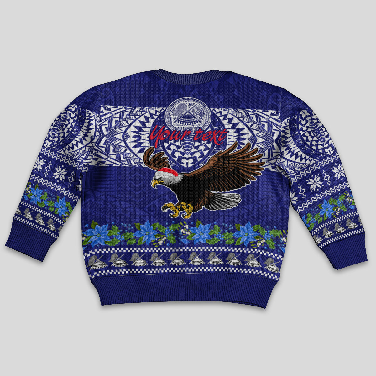 Personalised American Samoa Christmas Kid Ugly Christmas Sweater Manuia le Kerisimasi Polynesian Tribal - Wonder Print Shop