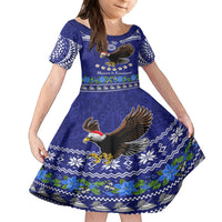 Personalised American Samoa Christmas Kid Short Sleeve Dress Manuia le Kerisimasi Polynesian Tribal - Wonder Print Shop