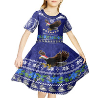 Personalised American Samoa Christmas Kid Short Sleeve Dress Manuia le Kerisimasi Polynesian Tribal - Wonder Print Shop