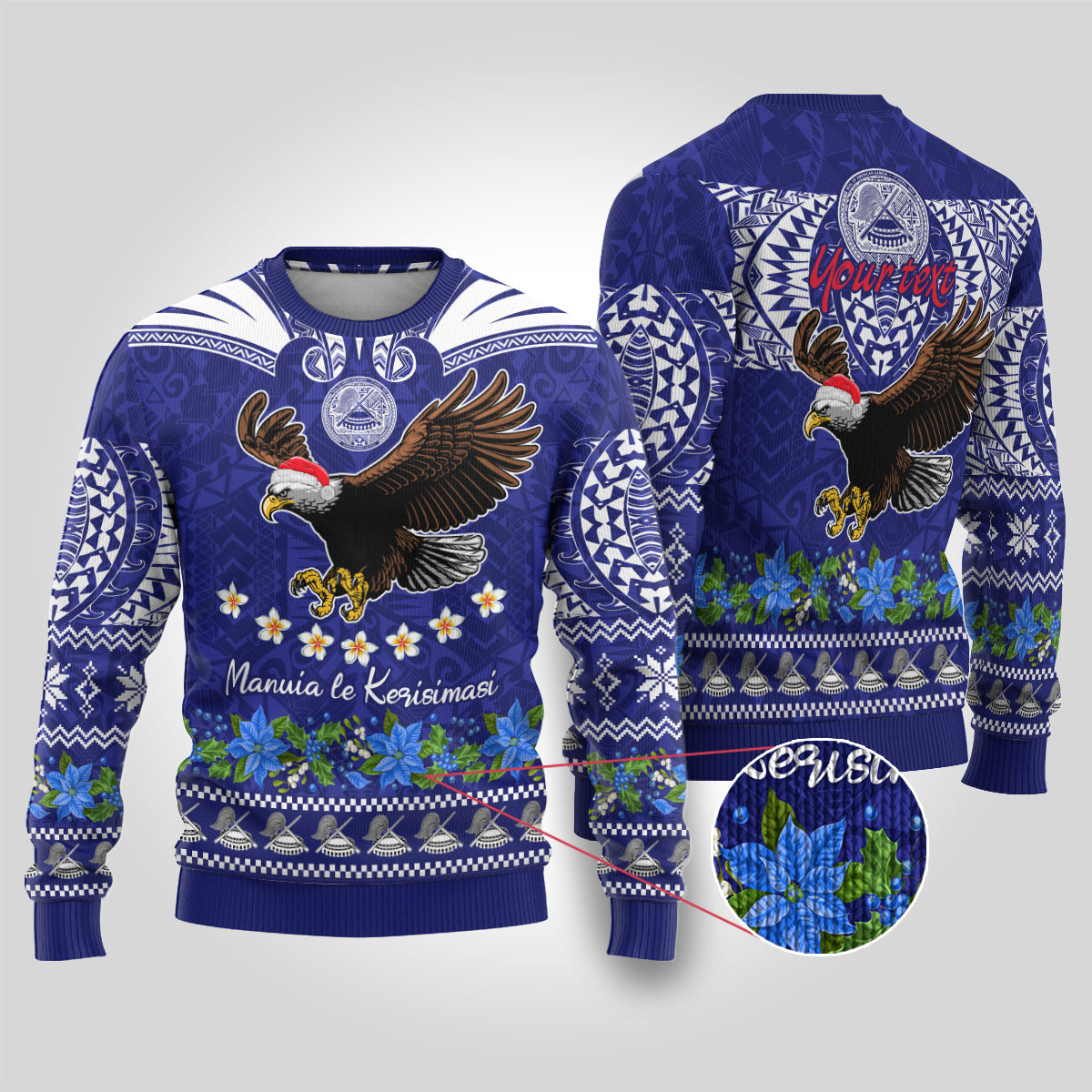 Personalised American Samoa Christmas Ugly Christmas Sweater Manuia le Kerisimasi Polynesian Tribal - Wonder Print Shop