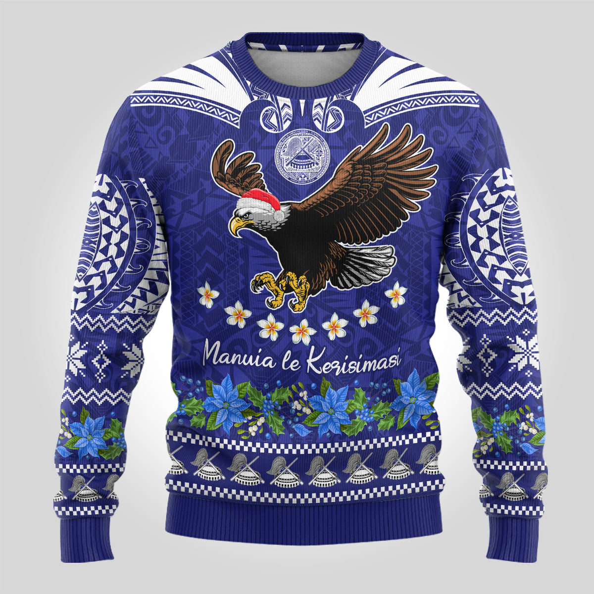 Personalised American Samoa Christmas Ugly Christmas Sweater Manuia le Kerisimasi Polynesian Tribal - Wonder Print Shop
