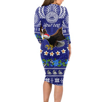 Personalised American Samoa Christmas Long Sleeve Bodycon Dress Manuia le Kerisimasi Polynesian Tribal - Wonder Print Shop