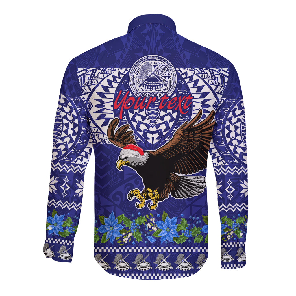 Personalised American Samoa Christmas Long Sleeve Button Shirt Manuia le Kerisimasi Polynesian Tribal - Wonder Print Shop