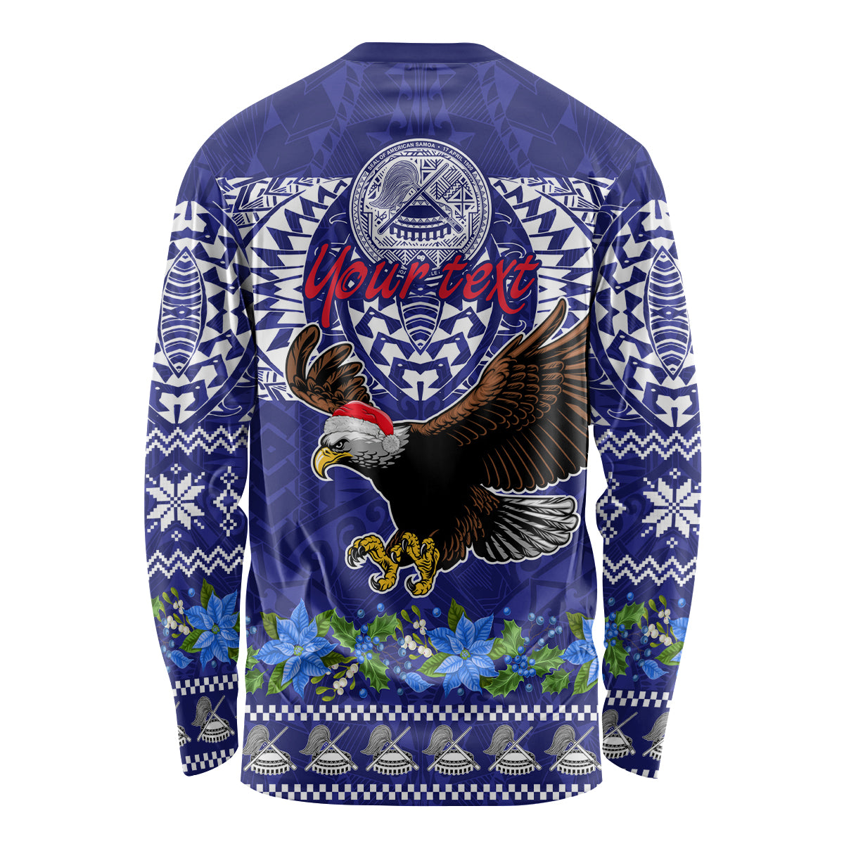 Personalised American Samoa Christmas Long Sleeve Shirt Manuia le Kerisimasi Polynesian Tribal - Wonder Print Shop