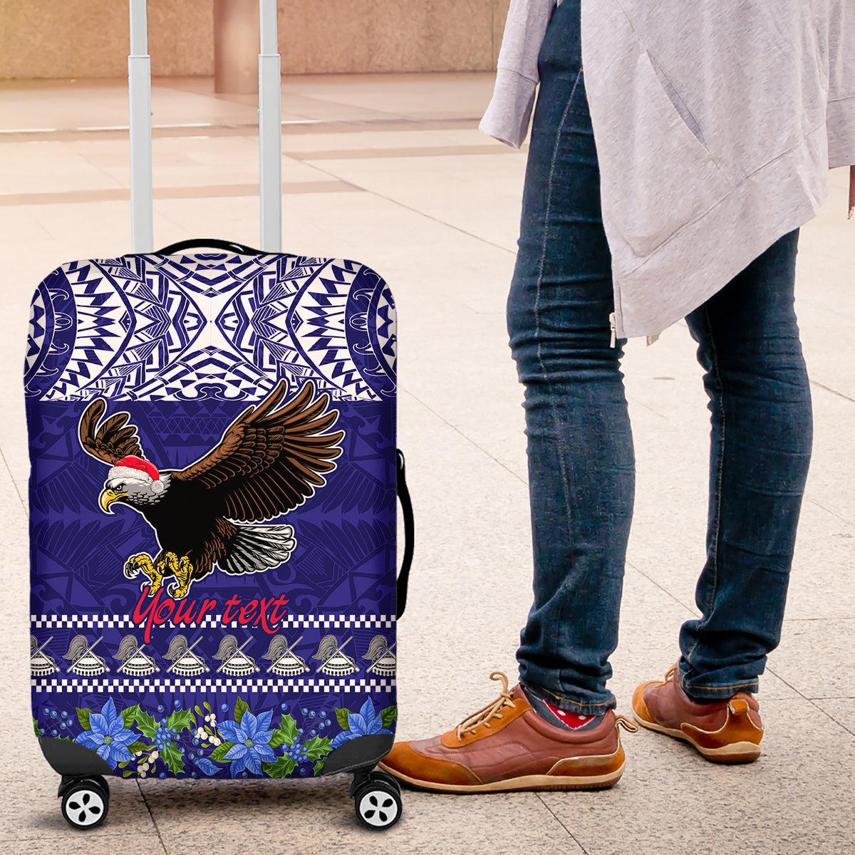 Personalised American Samoa Christmas Luggage Cover Manuia le Kerisimasi Polynesian Tribal - Wonder Print Shop