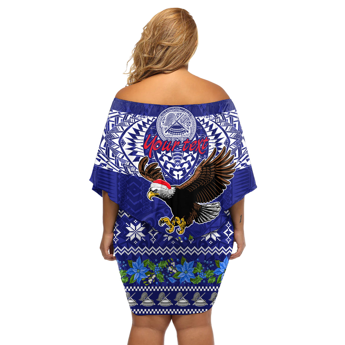 Personalised American Samoa Christmas Off Shoulder Short Dress Manuia le Kerisimasi Polynesian Tribal - Wonder Print Shop