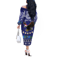 Personalised American Samoa Christmas Off The Shoulder Long Sleeve Dress Manuia le Kerisimasi Polynesian Tribal - Wonder Print Shop