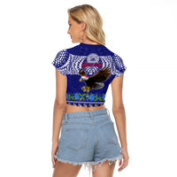 Personalised American Samoa Christmas Raglan Cropped T Shirt Manuia le Kerisimasi Polynesian Tribal - Wonder Print Shop