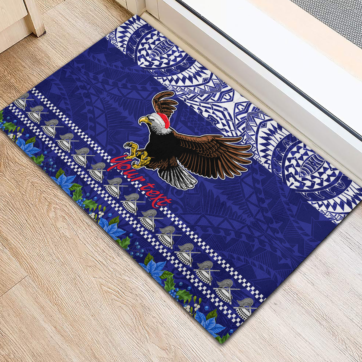 Personalised American Samoa Christmas Rubber Doormat Manuia le Kerisimasi Polynesian Tribal - Wonder Print Shop