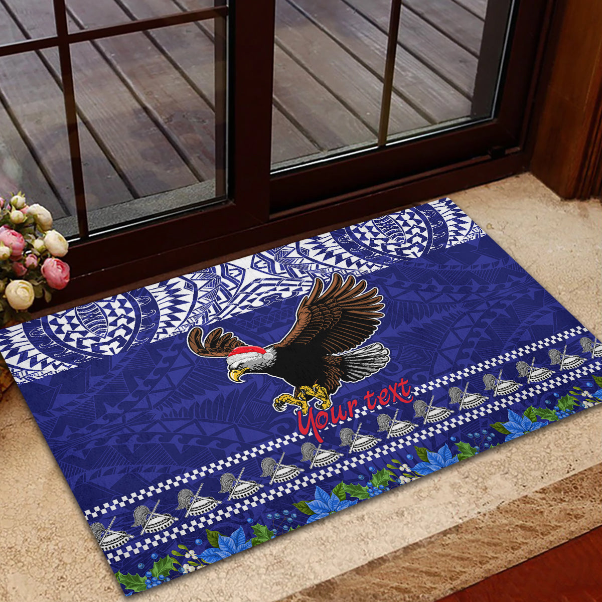 Personalised American Samoa Christmas Rubber Doormat Manuia le Kerisimasi Polynesian Tribal - Wonder Print Shop