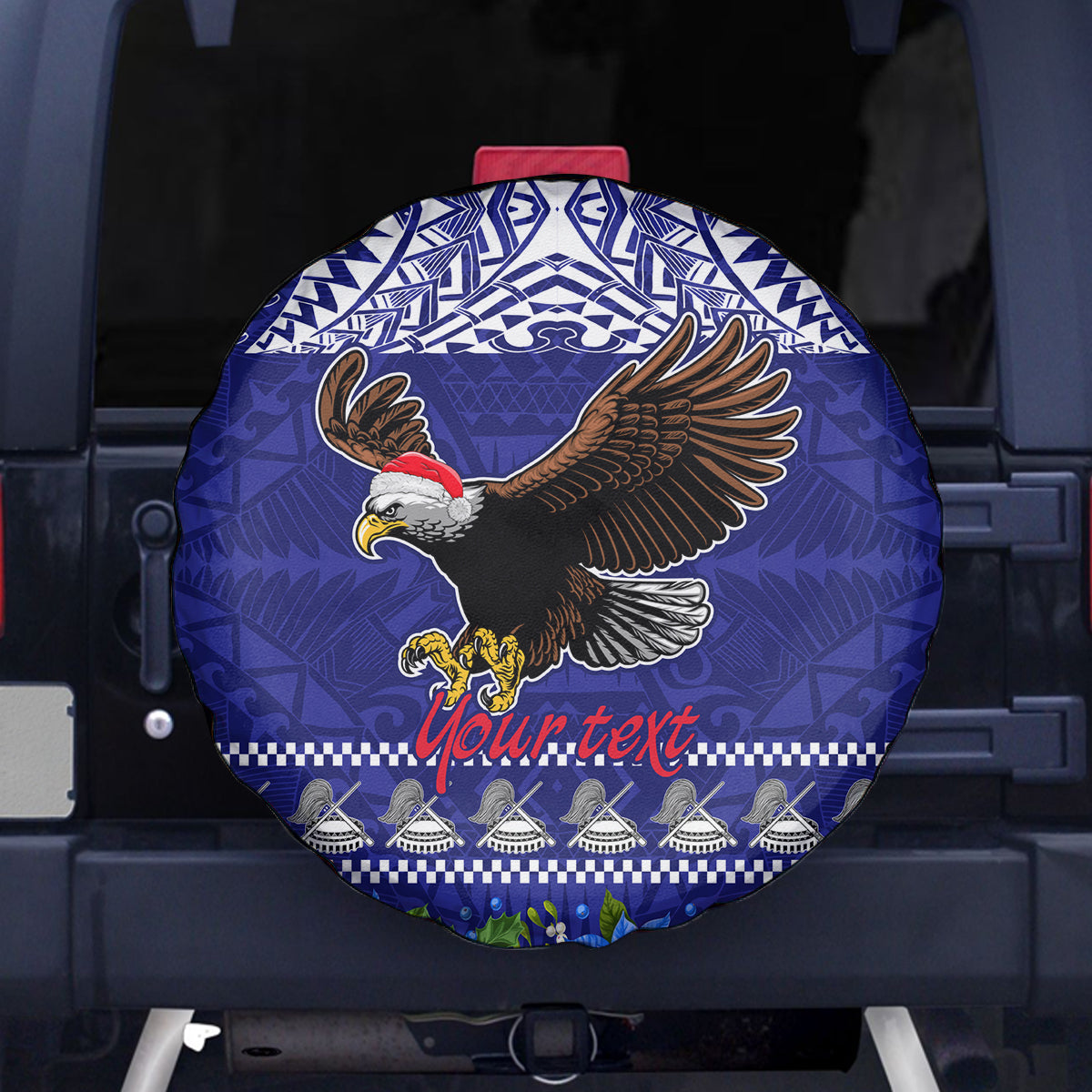 Personalised American Samoa Christmas Spare Tire Cover Manuia le Kerisimasi Polynesian Tribal - Wonder Print Shop