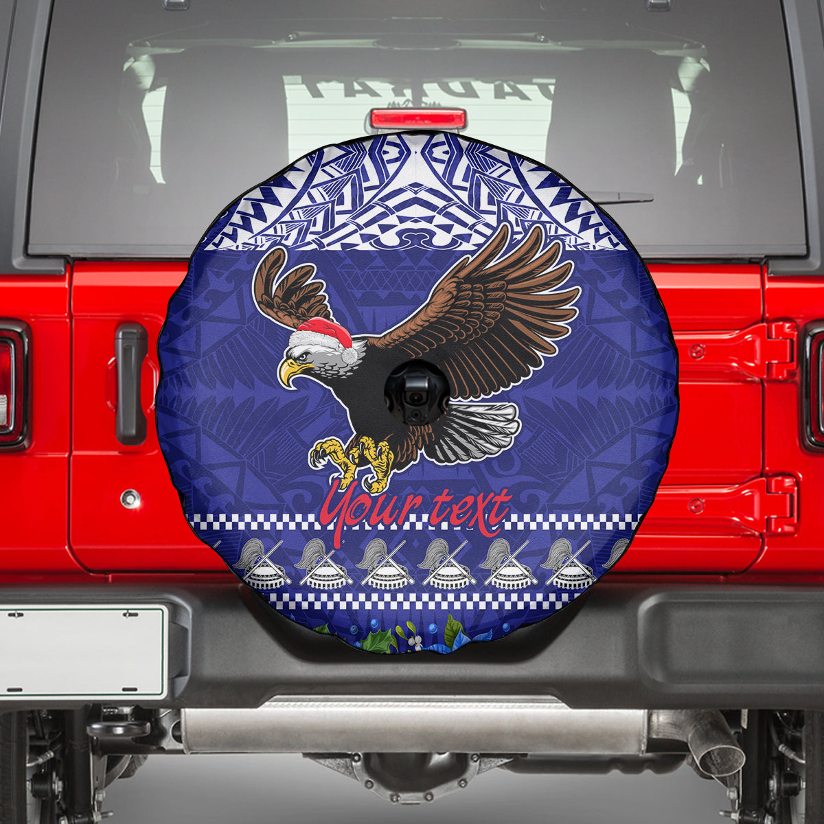 Personalised American Samoa Christmas Spare Tire Cover Manuia le Kerisimasi Polynesian Tribal - Wonder Print Shop