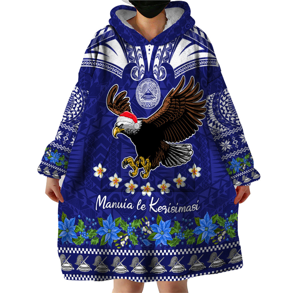 Personalised American Samoa Christmas Wearable Blanket Hoodie Manuia le Kerisimasi Polynesian Tribal - Wonder Print Shop