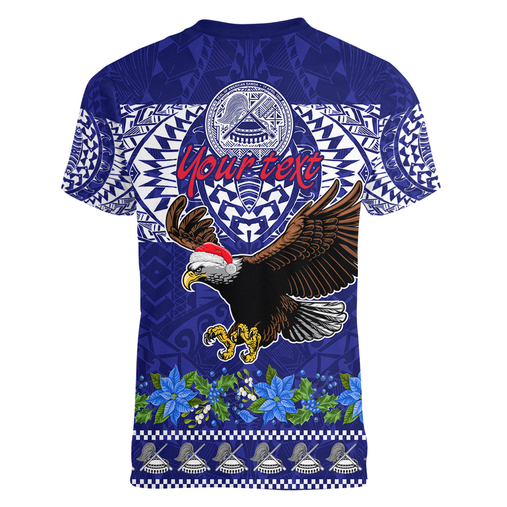 Personalised American Samoa Christmas Women V Neck T Shirt Manuia le Kerisimasi Polynesian Tribal - Wonder Print Shop
