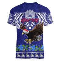 Personalised American Samoa Christmas Women V Neck T Shirt Manuia le Kerisimasi Polynesian Tribal - Wonder Print Shop