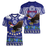 Personalised American Samoa Christmas Women V Neck T Shirt Manuia le Kerisimasi Polynesian Tribal - Wonder Print Shop