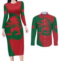 Morocco Proclamation Day With Flag Color Couples Matching Long Sleeve Bodycon Dress and Long Sleeve Button Shirt LT9 - Wonder Print Shop