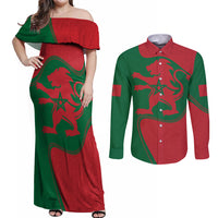 Morocco Proclamation Day With Flag Color Couples Matching Off Shoulder Maxi Dress and Long Sleeve Button Shirt LT9 - Wonder Print Shop