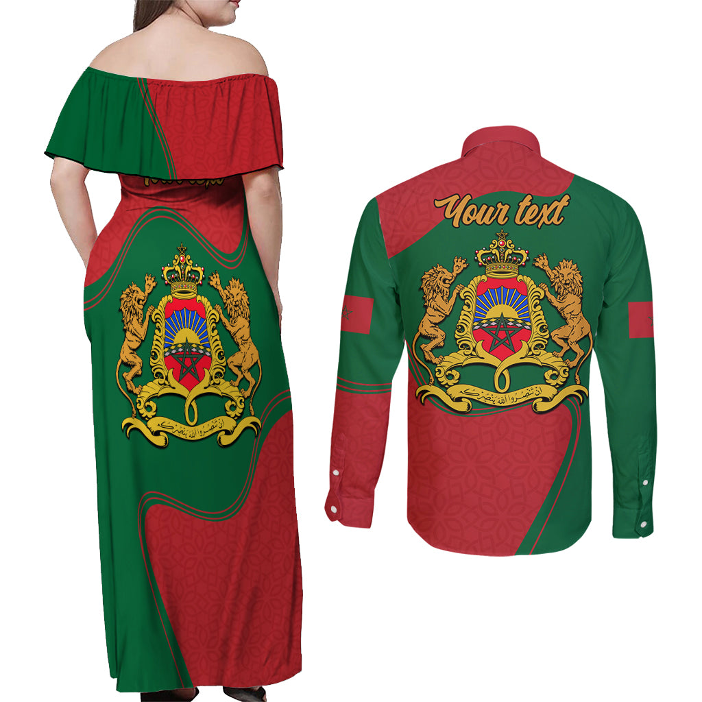 Morocco Proclamation Day With Flag Color Couples Matching Off Shoulder Maxi Dress and Long Sleeve Button Shirt LT9 - Wonder Print Shop