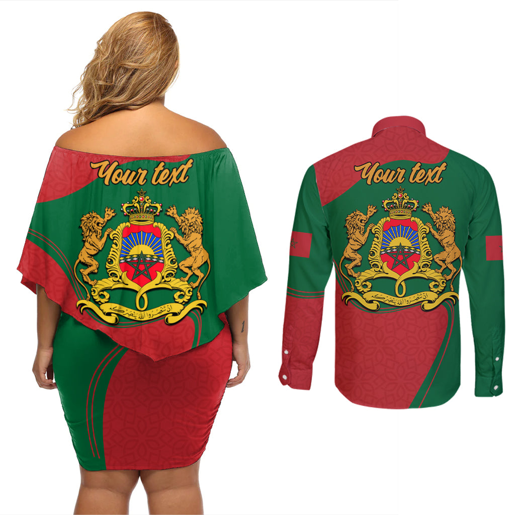 Morocco Proclamation Day With Flag Color Couples Matching Off Shoulder Short Dress and Long Sleeve Button Shirt LT9 - Wonder Print Shop