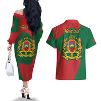 Morocco Proclamation Day With Flag Color Couples Matching Off The Shoulder Long Sleeve Dress and Hawaiian Shirt LT9 - Wonder Print Shop
