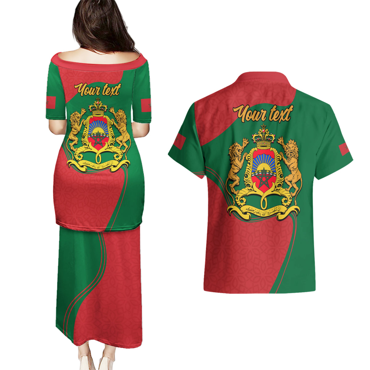 Morocco Proclamation Day With Flag Color Couples Matching Puletasi Dress and Hawaiian Shirt LT9 - Wonder Print Shop