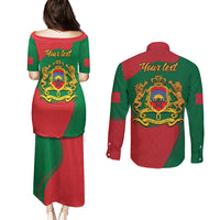 Morocco Proclamation Day With Flag Color Couples Matching Puletasi Dress and Long Sleeve Button Shirt LT9 - Wonder Print Shop