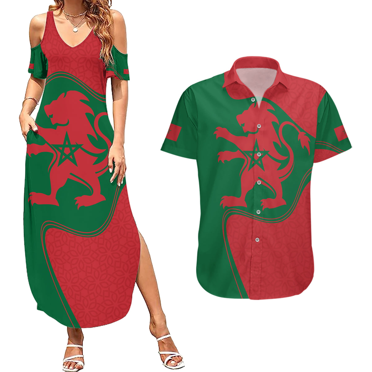 Morocco Proclamation Day With Flag Color Couples Matching Summer Maxi Dress and Hawaiian Shirt LT9 - Wonder Print Shop