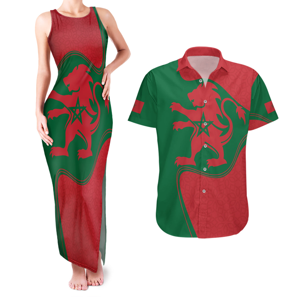 Morocco Proclamation Day With Flag Color Couples Matching Tank Maxi Dress and Hawaiian Shirt LT9 - Wonder Print Shop