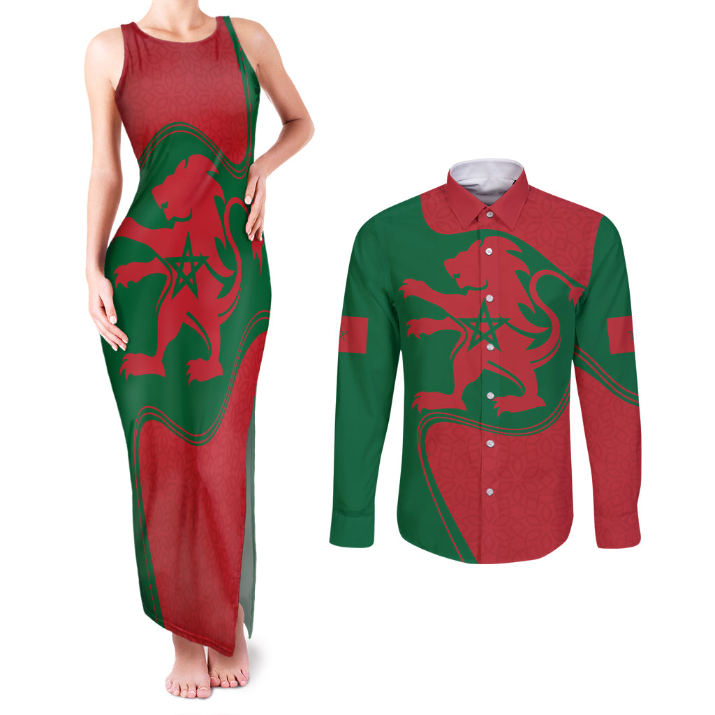 Morocco Proclamation Day With Flag Color Couples Matching Tank Maxi Dress and Long Sleeve Button Shirt LT9 - Wonder Print Shop