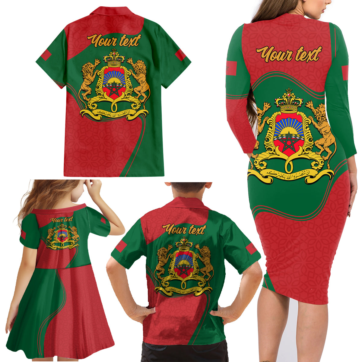 Morocco Proclamation Day With Flag Color Family Matching Long Sleeve Bodycon Dress and Hawaiian Shirt LT9 - Wonder Print Shop