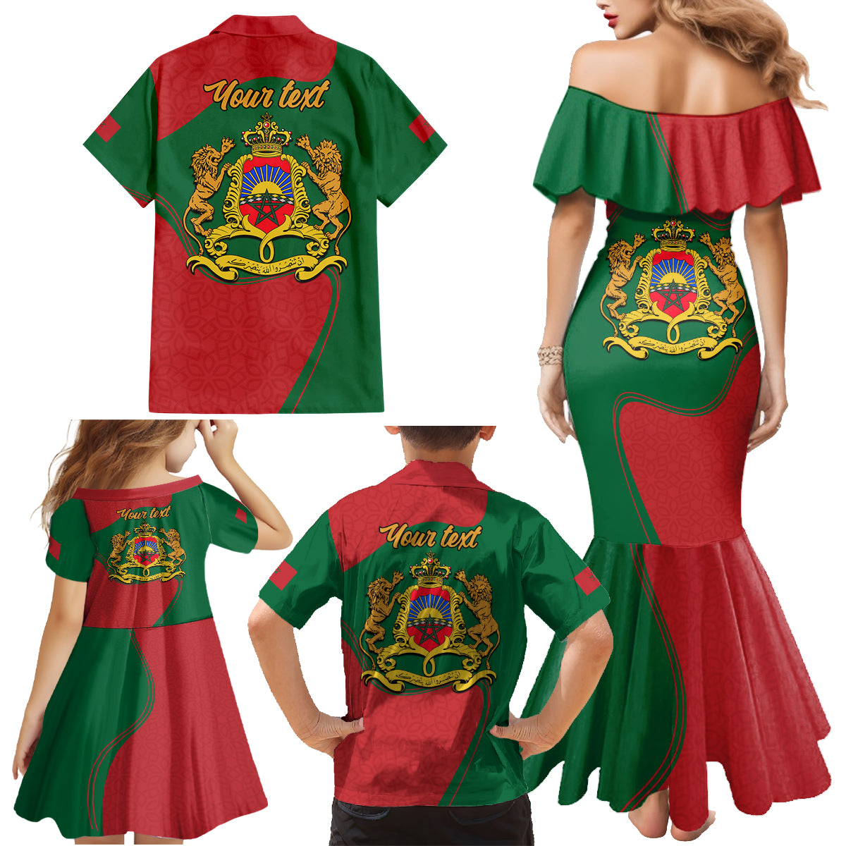 Morocco Proclamation Day With Flag Color Family Matching Mermaid Dress and Hawaiian Shirt LT9 - Wonder Print Shop