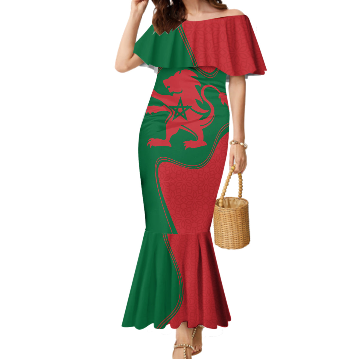 Morocco Proclamation Day With Flag Color Family Matching Mermaid Dress and Hawaiian Shirt LT9 - Wonder Print Shop